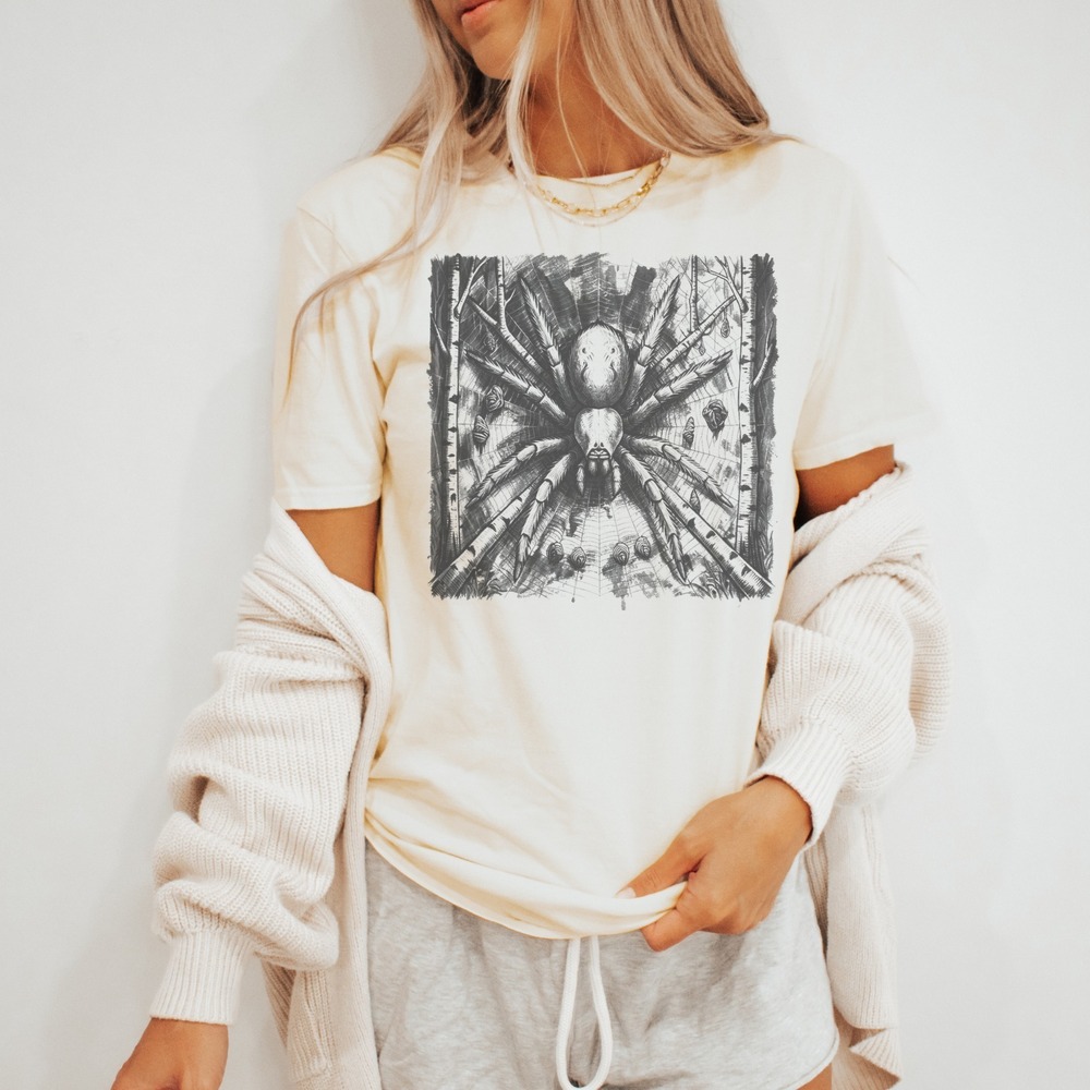 Spider Claiming Her Web Between the Birch Trees Tee